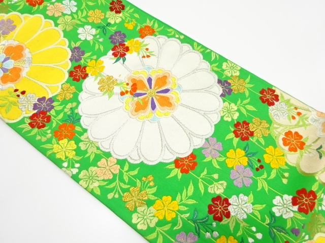 JAPANESE KIMONO / ANTIQUE FUKURO OBI / SILK / WOVEN KIKU